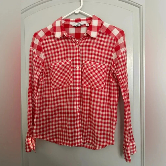 & Other Stories Red and White Gingham Print Button Down Blouse sz 4 - Picture 9 of 9